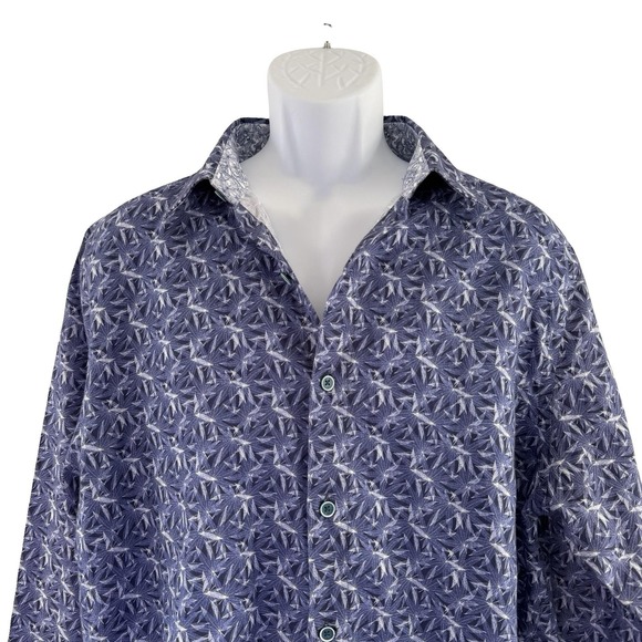 Robert Graham Shirt Mens XL Blue Classic Fit Linen Blend Long Sleeve Button Up - Picture 6 of 16